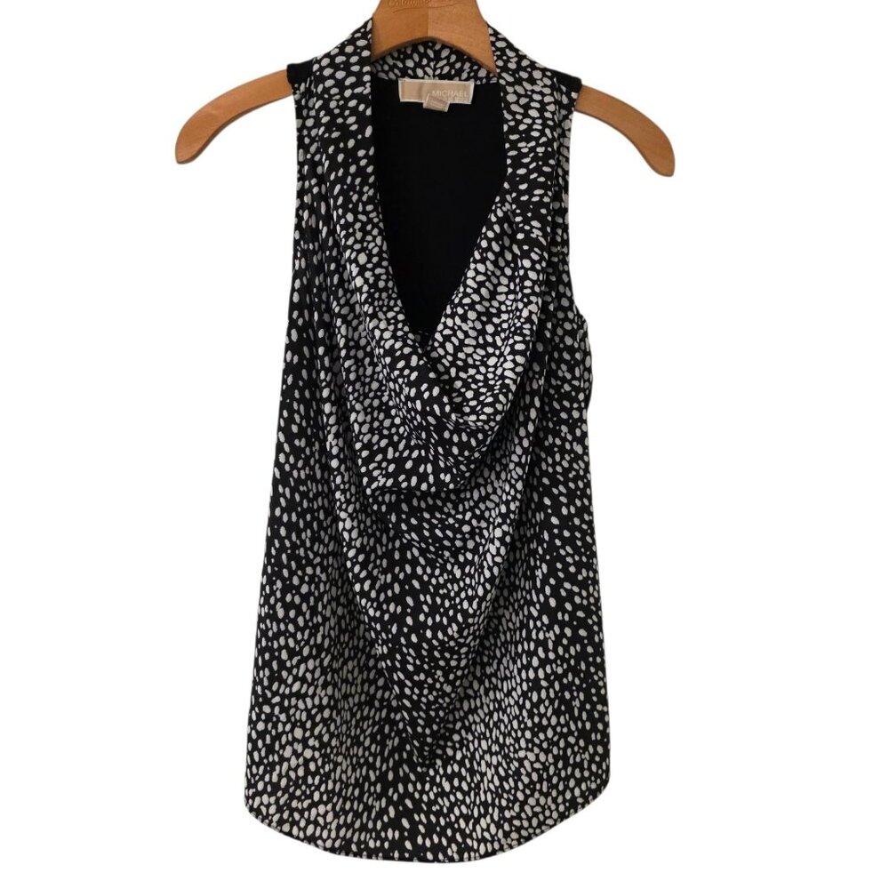 Michael Kors Black Circle Print Cowl Neck Sleeveless Top Sz S Career Classic